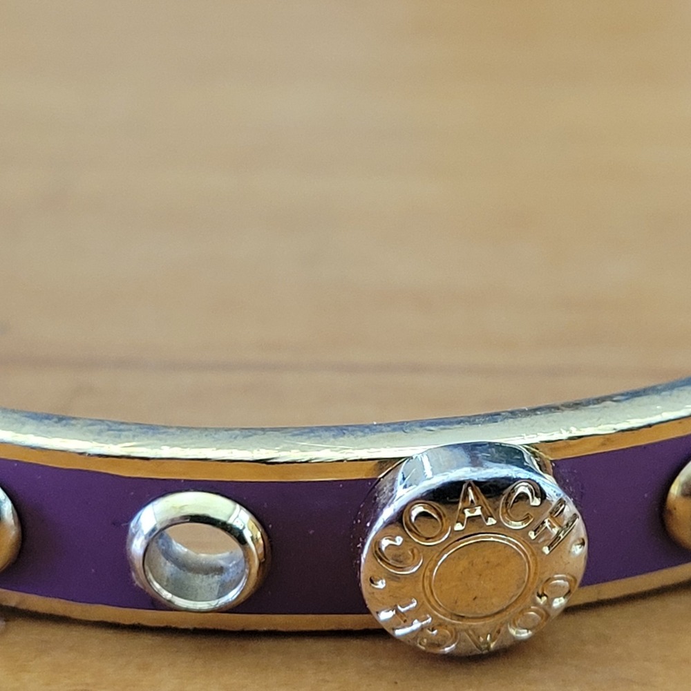 Vintage COACH Gold Tone Enamel Grommet Rivet Bangle Purple Pink - Picture 2 of 8